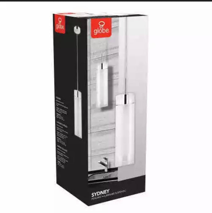 Brand New Globe Electric Sydney 1-Light Polished Chrome Clear Glass Hanging Pendant
