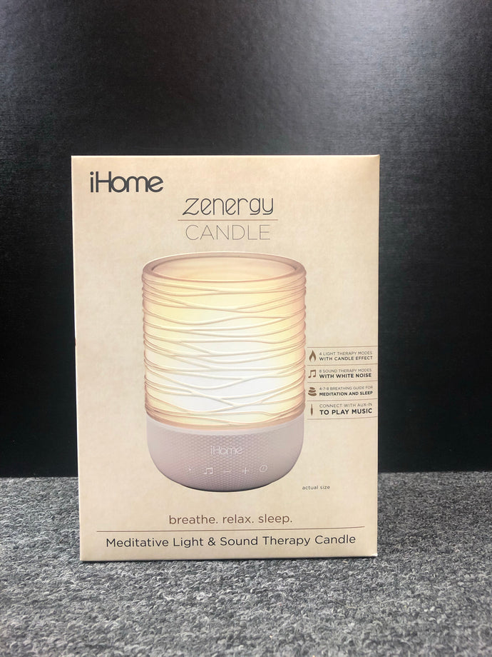 iHome Zenergy Candle Meditative Light and Sound Therapy Candle Gray Translucent