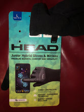 Load image into Gallery viewer, NEW Head Junior Hybrid Gloves Sensatec Touchscreen LARGE (Ages 10-14) BLACK Junior