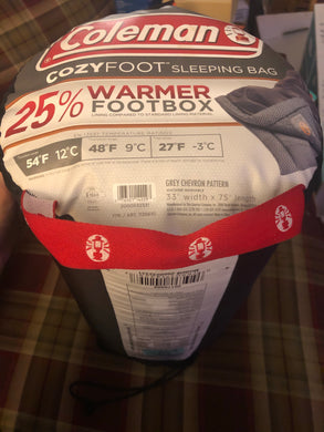 Coleman Cozyfoot Sleeping Bag Grey Chevron Pattern 25% Warmer Footbox