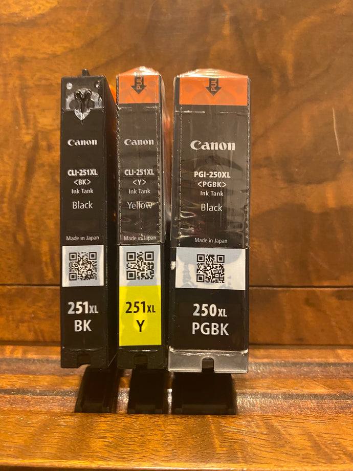 Canon ink New without box 251XL Y, 250XL PGBK, 251XL BK