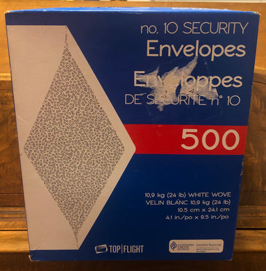 New 500 Top Flight No. 10 Security Envelopes White Wove 24 lb. 4.1