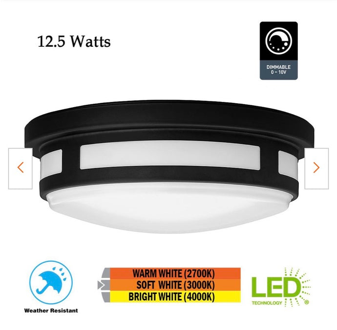NEW  Hampton Bay 11 in. 1-Light Round Black LED Indoor Outdoor Flush Mount Porch Ceiling Light 830 Lumens 3 Color Temp Changes Wet Rated
