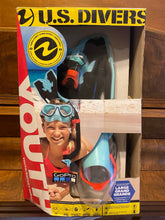Load image into Gallery viewer, New open box US Divers Youth size large GoPro Ready Silicone Snorkeling blue/orange