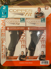 Load image into Gallery viewer, Copper Fit Recovery Infused Compression Knee Sleeve L 2-Pack Anti-Odor  unisex Stretch 17”-19”