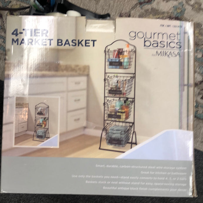 Mikasa Gourmet Basics 4-Tier Market Basket Metal Floor Standing, Large/Tall. 397