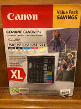 Load image into Gallery viewer, New open box 5 pack canon ink Genuine 250 pgbk XL 251 bk XL 251 c XL 251 m XL 251 Y XL