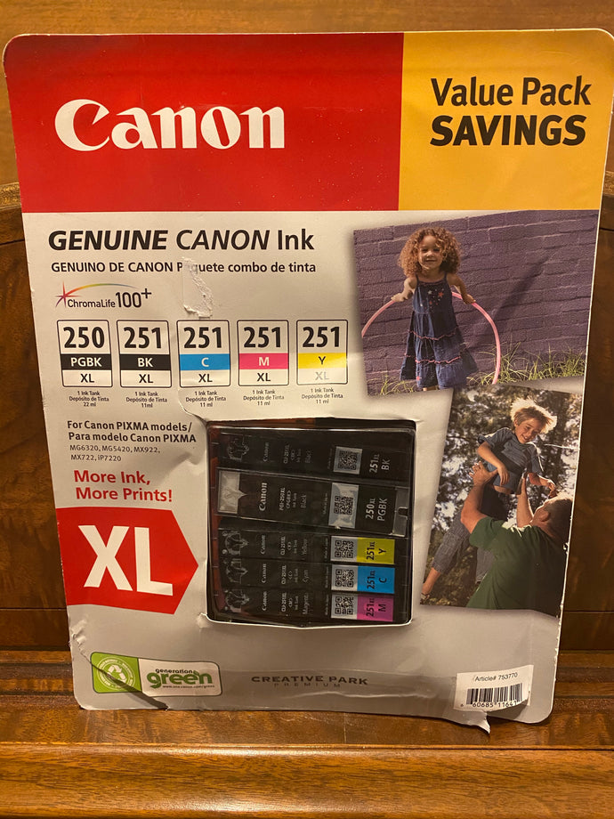 New open box 5 pack canon ink Genuine 250 pgbk XL 251 bk XL 251 c XL 251 m XL 251 Y XL