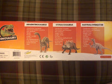 Load image into Gallery viewer, Poseable Dinosaur Action Figure Set Kid Galaxy 3-Pack T-Rex Stegosaurus Playset