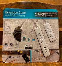 Load image into Gallery viewer, Jasco 2 Pack 8ft. Extra-Long Flat Corded Extension Cords With USB Charging Brand New