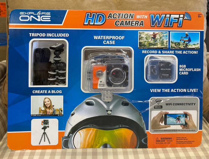 New Explore One HD Action Helmet Camera Wifi 8GB Tripod