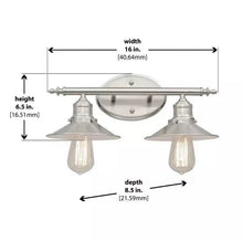 Load image into Gallery viewer, Home Decorators Glenhurst 2-Light Brushed Nickel Retro Vanity Light w/Metal Shade
