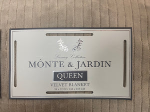 New Luxury Monte & Jardin Velvet Soft Queen Blanket 92x98 Plush Beige