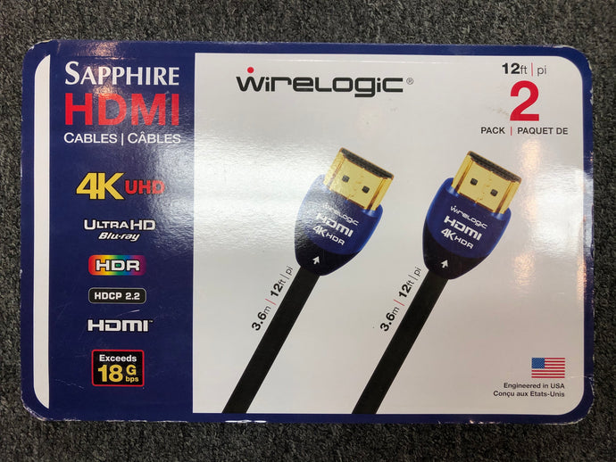 Open box WireLogic 12 Feet Sapphire HDMI Cable 2-pack