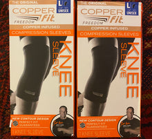 Load image into Gallery viewer, New open box Copper Fit Compression Knee Sleeves Unisex Size L, 2 Pack.  14”-16”