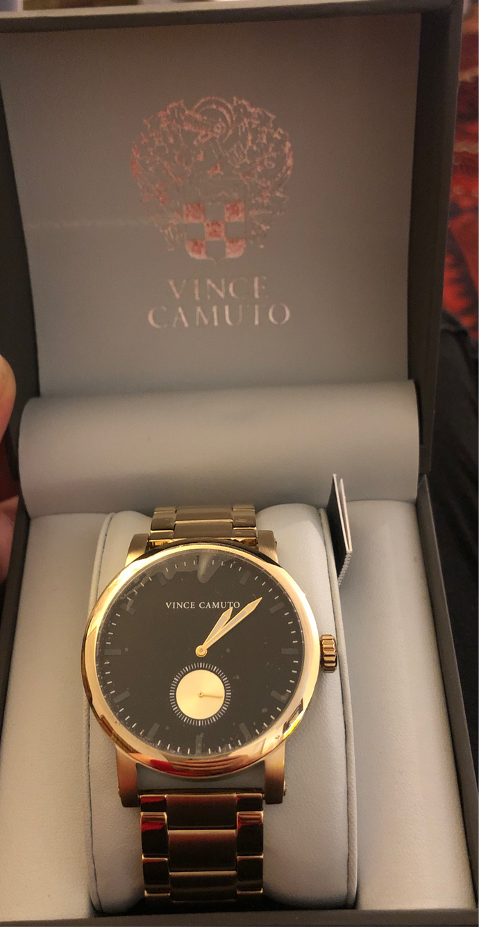 New Vince Camuto The Cadet VC/1109BKGP Men's 44mm Gold Tone S/Steel Dial Watch