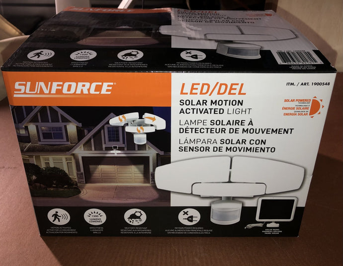 New Sunforce LED Solar Motion Activated Security Light 1500 Lumens Adjustable Heads