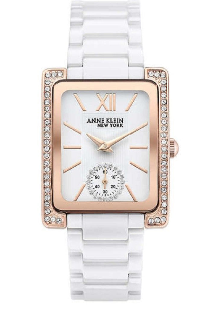 Anne Klein New York 12/2292WTRG Women's 28mm White Ceramic Rose Gold Watch *NEW*