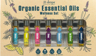 21 Drops Essential Oil Therapy Organic Essential Oils Wellness Set, New