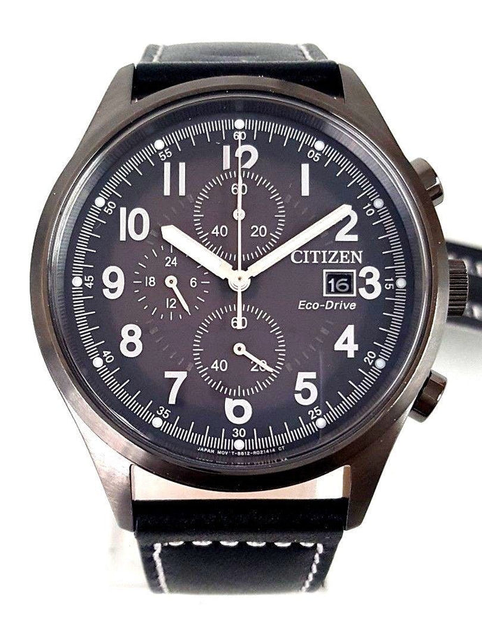 Citizen Eco-drive CA0627-09H Men's 45mm Gray Dial Black Leather Chrono 2981A1