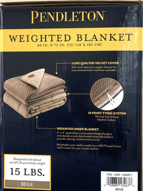 NEW Pendleton Weighted Blanket 48x72 Therapeutic 400TC Cotton Fabric 15 lb Beige