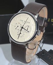 Ted Baker TE50623001 Men's 42mm Silver Tone Ivory Dial Leather Strap Watch