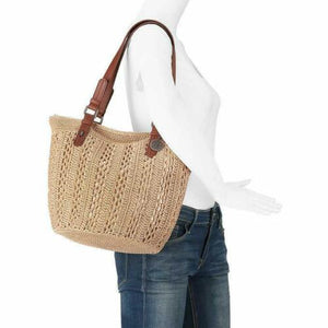 New the Sak Women Crochet Double Handle Shopper Light Tan