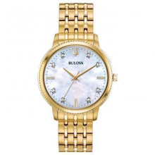 Load image into Gallery viewer, New Bulova with box without label 97P134 Ladies Diamond Accented Gold Tone Stainless Steel Watch w MOP Dial